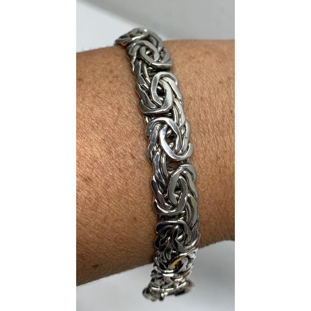 Vintage Sterling Silver Byzantine Link Chain Bracelet 16mm 7.5”